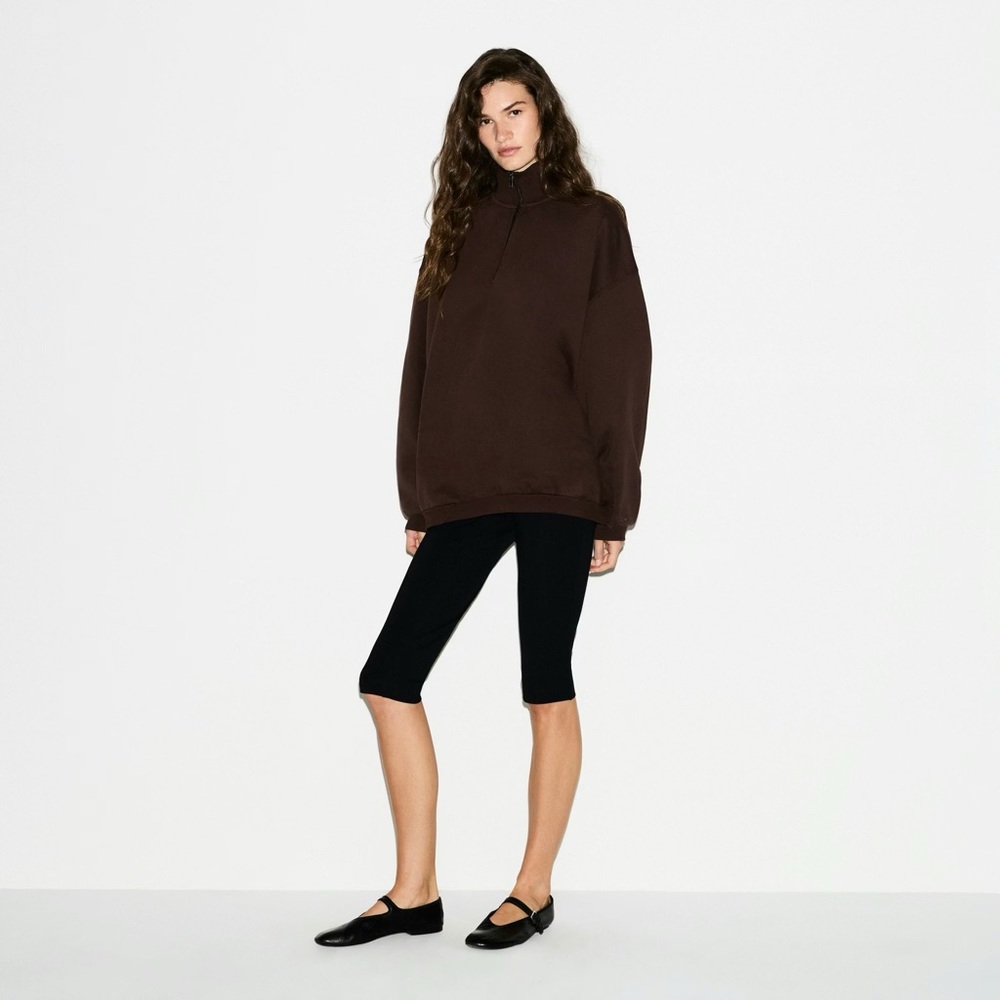 SKIMS BOYFRIEND HALF ZIP IN ESPRESSO